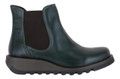 Fly London Salv Womens Wedged Heeled Chelsea Leather Ankle Boots, dark green leather ankle boots with elastic side panels and a durable platform sole.