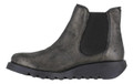 Fly London Salv Women's Wedge Heeled Chelsea Leather Ankle Boots, black leather with elastic side panels for easy slip-on and off.