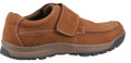 Hush Puppies Casper Mens Touch Fasten Slip On Smart Leather Shoes, brown leather casual slip-on shoes with fastening strap and cushioned sole.