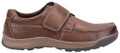 Hush Puppies Casper Mens Touch Fasten Slip On Smart Leather Shoes, brown leather casual slip-on shoes with velcro strap and cushioned sole for comfort and style.