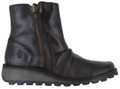 FLY London Fly London Mon Womens Wedge Heel Zip-Up Chelsea Leather Ankle Boots, black leather ankle boots with a side zipper and wedge heel.