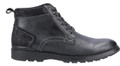 Hush Puppies Dean Mens Leather Smart Casual Chukka Ankle Boots, black leather ankle boots with lace-up front and rugged sole for versatile stylish wear.