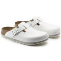 Birkenstock Boston BS Super Grip Mens Work Nurse Kitchen Shoes - Regular Width, white slip-on clogs with adjustable straps and ergonomic design for healthcare professionals.