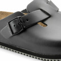 Birkenstock Boston BS Super Grip Mens Work Nurse Kitchen Shoes - Regular Width, close-up of the black adjustable strap and buckle detailing on the shoe upper.