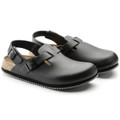 Birkenstock Tokio Super Grip Mens SRA Work Kitchen Garden Shoes - Regular Width, black clogs with adjustable buckle straps and cushioned cork sole for comfort and safety.