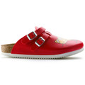 Birkenstock Kay Super Grip Womens SRA Work Kitchen Garden Shoes - Narrow Width, red slip-on clogs with adjustable straps and cartoon character print for women.