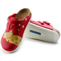 Birkenstock Kay Super Grip Womens SRA Work Kitchen Garden Shoes - Narrow Width, red clogs with a playful cat design and non-slip soles.