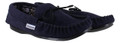 Lambretta Mens British Hand Made Leather Paisley Lined Moccasin Slippers, navy suede slippers with black laces and decorative paisley lining inside.