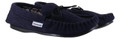 Lambretta Mens British Hand Made Leather Paisley Lined Moccasin Slippers, navy blue moccasin slippers with leather detailing and paisley lining.