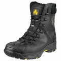Amblers Safety Amblers FS999 Mens Safety Side Zip Composite Toe/Midsole S3 Work Boots, durable black safety work boots with side zipper and sturdy sole for industrial use.