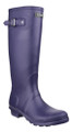 Cotswold Sandringham Womens Classic Rubber Tall Wellington Wellies, purple waterproof rubber boots with buckle strap detail and textured sole for grip.