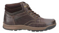 Hush Puppies Grover Mens Leather Smart Casual Chukka Ankle Boots, brown leather ankle boots with a padded collar, lace-up closure, and durable rubber sole for stylish comfort.