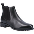 Hush Puppies Sammie Womens Casual Smart Chelsea Pull On Ankle Boots, black leather ankle boots with elastic side panels and pull tab for easy slip-on wear.