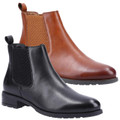 Hush Puppies Sammie Womens Casual Smart Chelsea Pull On Ankle Boots, image showing a pair of stylish ankle boots in black and tan leather with elastic side panels and pull tabs for easy wear.