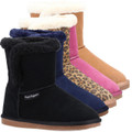 Hush Puppies Ashleigh Womens Real Suede Faux Fur Pull On Slipper Bootie, image of multiple colorful and patterned slipper boots with plush interior and suede exterior.