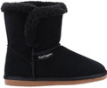 Hush Puppies Ashleigh Womens Real Suede Faux Fur Pull On Slipper Bootie, black suede with faux fur lining and sole