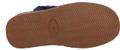 Hush Puppies Ashleigh Womens Real Suede Faux Fur Pull On Slipper Bootie, bottom view of the navy blue slippers showing the rubber sole with tread pattern and size 4 embossed in an oval.