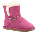 Hush Puppies Ashleigh Womens Real Suede Faux Fur Pull On Slipper Bootie, pink suede boot with faux fur lining and sole, slip-on design