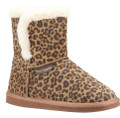 Hush Puppies Ashleigh Womens Real Suede Faux Fur Pull On Slipper Bootie, Leopard print cozy slipper boot with furry trim and flexible sole.