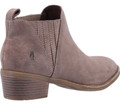 Hush Puppies Isobel Womens Casual Smart Chelsea Pull On Ankle Boots, front view of a taupe suede ankle boot with block heel and elastic side panels.