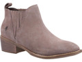 Hush Puppies Isobel Womens Casual Smart Chelsea Pull On Ankle Boots, taupe suede ankle boot with a low block heel and pull-on design.