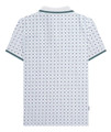Lambretta All Over Geometric Mens Smart Classic Retro Polo Shirt, back view of a men's polo shirt with a white background and blue geometric pattern, featuring a ribbed collar and sleeve cuffs.