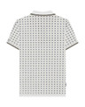 Lambretta All Over Geometric Mens Smart Classic Retro Polo Shirt, white polo shirt with a black and gold geometric pattern.
