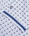 Lambretta All Over Geometric Mens Smart Classic Retro Polo Shirt, pattern with blue and white geometric squares and lines, embroidered Lambretta logo on chest.