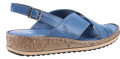Hush Puppies Elena Women's Crossover Casual Strap Buckle Sandals, blue leather open-toe sandal with ankle strap and cork textured sole.