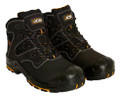 JCB Backhoe Mens Composite Toe Midsole S3 Safety Work Ankle Boots, black safety work boots with reinforced toe and midsole, featuring durable construction and orange accents for industrial safety.
