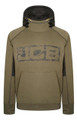 JCB Horton Mens Trade Work Pull Over Sweat Shirt Hoodie, beige hoodie with black-lined hood, distressed JCB logo on front, and practical front kangaroo pocket.