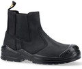 Caterpillar Striver Scuff Mens Steel Toe Safety Pull On Dealer Boots, black steel toe work boots with slip-on design and rugged outsole for industrial safety.