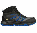 Skechers Puxal Firmle Mens Work Composite Toe Midsole Safety Boots, black and blue tactical work safety boots with sturdy construction, padded ankle support, and slip-resistant sole.