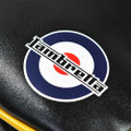 Lambretta Classic Retro Messenger Shoulder Laptop Tablet Body Strap Bag, logo sticker on black textured surface.