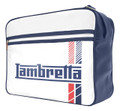 Lambretta Classic Retro Messenger Shoulder Laptop Tablet Body Strap Bag, stylish navy blue and white design with logo and red/blue accents.