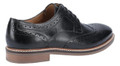 Hush Puppies Bryson Mens Wing Tip Brogue Smart Leather Lace Up Shoes, black leather dress shoes with brogue detailing and lace-up closure.