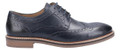 Hush Puppies Bryson Mens Wing Tip Brogue Smart Leather Lace Up Shoes, navy blue leather with brogue detailing, classic lace-up design, and brown sole.