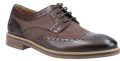 Hush Puppies Bryson Mens Wing Tip Brogue Smart Leather Lace Up Shoes, brown leather and fabric wingtip shoes with brogue detailing and lace-up closure.