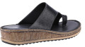 Hush Puppies Elissa Womens Wedge Heeled Slip On Toe Post Sandals, black leather slip-on sandals with cushioned footbed and textured wedge sole for added comfort and style.