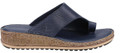 Hush Puppies Elissa Womens Wedge Heeled Slip On Toe Post Sandals, navy blue leather slip-on sandals with cork wedge heel and cushioned footbed.