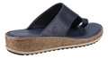 Hush Puppies Elissa Womens Wedge Heeled Slip On Toe Post Sandals, navy blue leather strap with a tan cork-style wedge sole.