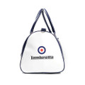 Lambretta Retro Classic Sports Messenger Shoulder Laptop Tablet Body Strap Bag, white with navy blue accents and Lambretta logo.