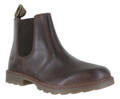 Catesby Mens Smart Casual Leather Dealer Chelsea Pull On Boots, close-up of brown leather Chelsea boots with elastic side panels and pull tab at the back.