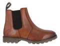 Catesby Mens Smart Casual Leather Dealer Chelsea Pull On Boots, close-up of the stylish tan leather Chelsea boot with black elastic side panels and pull-tab for easy wear.
