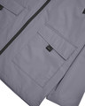 Lambretta Mens Casual Jacket Hooded Lightweight MOD SKA Parka Coat, close-up of the light grey jacket showing the front pocket with flap and black strap detail.