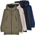 Lambretta Mens Casual Jacket Hooded Lightweight MOD SKA Parka Coat, image showing four stylish hooded jackets in olive green, white, black, and navy blue with zippered pockets and adjustable drawstrings.