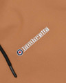 Lambretta Mens Contrast Panel Retro Zip Up Hooded Coat Jacket, close-up of the logo embroidery on the brown fabric.
