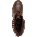 Rocket Dog Billie Womens Ankle Buckle Lace Up Military Boots, brown leather ankle boot with buckle strap and patterned knit fabric collar.