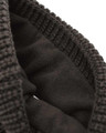 Lambretta Knitted Fleece Turn Up Bobble Skater Style Beanie Hat, close-up of black knitted fleece fabric with turn-up brim and textured bobble detail.