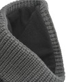 Lambretta Knitted Fleece Turn Up Bobble Skater Style Beanie Hat, close-up view showing the grey knitted fleece exterior with turn-up cuff and black fleece lining.